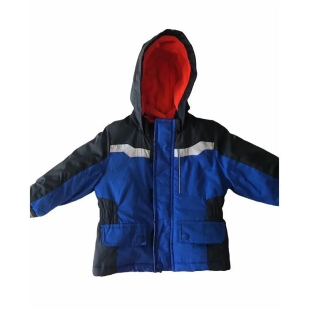 Oshkosh‎ Colorblock Hooded Winter Jacket Blue Black Reflective Fleece Lined
